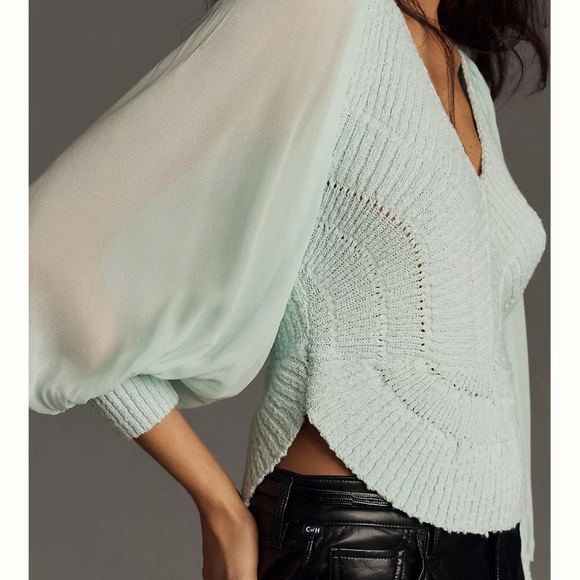 Sale NWT Anthropologie sheer long sleeve V neck Sweater ⭐️ - Picture 7 of 7